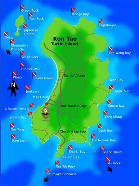 karte tauchplaetze koh tao tauchen lernen k